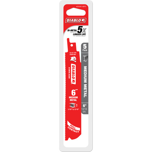 Medium Metal Reciprocating Saw Blade, Bi-Metal, 14-18 TPI, 6" L x 1" W R.M.G. Prévention