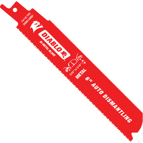 Reciprocating Blade for Auto Dismantling, Bi-Metal, 14-18 TPI, 6" L x 1" W R.M.G. Prévention