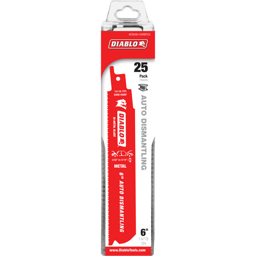 Reciprocating Blade for Auto Dismantling, Bi-Metal, 14-18 TPI, 6" L x 1" W R.M.G. Prévention