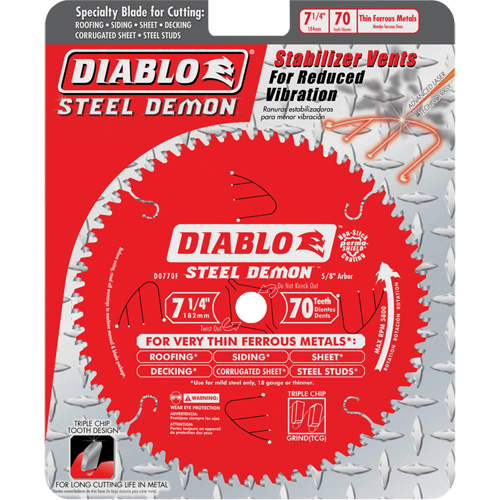 Lame de scie &agrave; d&eacute;couper Steel Demon, 7-1/4", 70 dents, Pour M&eacute;tal R.M.G. Prévention