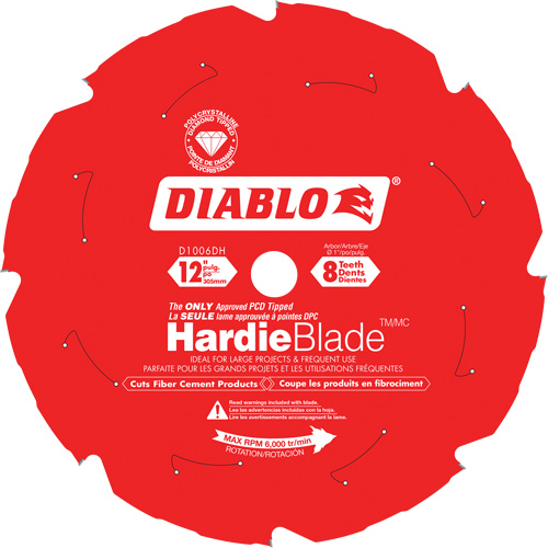 Lame de scie &agrave; d&eacute;couper HardieBlade, 12", 8 dents, Pour B&eacute;ton de fibre R.M.G. Prévention