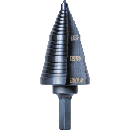 Foret &eacute;tag&eacute; 3 pas, 7/8" - 1-3/8", Acier rapide R.M.G. Prévention