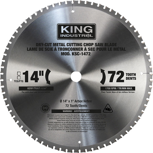Lame de scie &agrave; tronçonner, 14", 72 dents, Pour M&eacute;tal R.M.G. Prévention