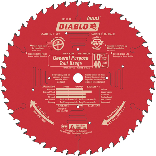 Saw Blades - General Purpose, 10", 40 Teeth, Wood Use R.M.G. Prévention