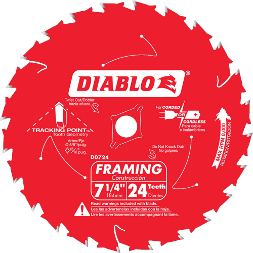 Framing Saw Blade, 7-1/4", 24 Teeth, Wood Use R.M.G. Prévention