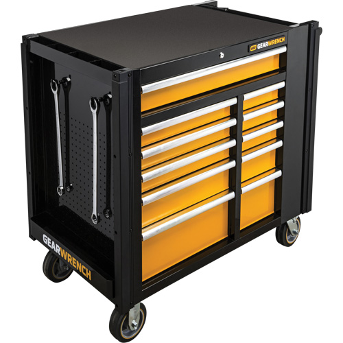 Chariot &agrave; outils &eacute;lectrique, 11 tiroirs, 42-1/2" la x 24-7/16" p x 41" h, Noir/Orange R.M.G. Prévention
