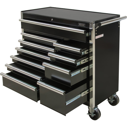 Industrial Tool Cart, 11 Drawers, 41" W x 18-3/4" D x 39-1/3" H, Black R.M.G. Prévention