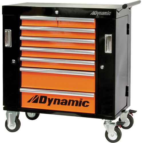 Armoire roulante, 8 tiroirs, 36" la x 18" p x 39-1/4" h, Noir/Orange R.M.G. Prévention