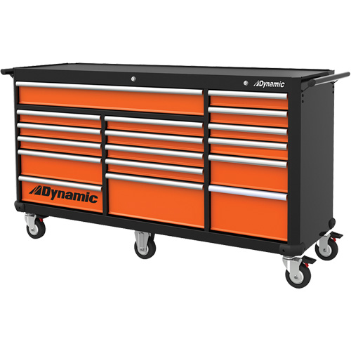 Roller Cabinet, 17 Drawers, 71" W x 24" D x 41" H, Black/Orange R.M.G. Prévention