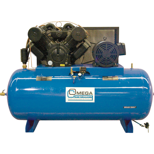 Industrial Series Air Compressors - Horizontal Compressor - Two Stages, 200 Gal. (240 US Gal) R.M.G. Prévention