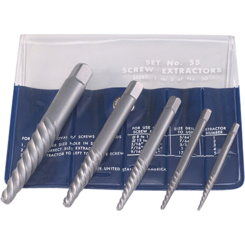 Screw Extractors - Screw Extractor Set in Fold-Up Pouch, 5 Pieces, High Carbon Steel R.M.G. Prévention