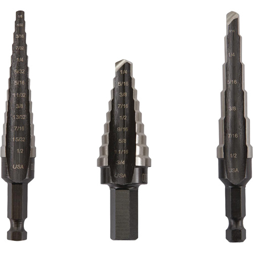 Unibit&reg; Step Drill Set, 3 Pieces, High Speed Steel R.M.G. Prévention