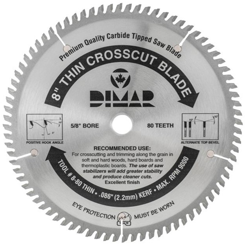 Lame de scie industrielle - coupe en travers &agrave; voie &eacute;troite, 8", 80 dents, Pour Bois R.M.G. Prévention
