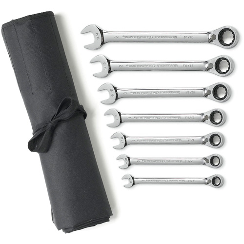 72-Tooth 12 Point Reversible Ratcheting SAE Wrench Set with Tool Roll, Combination, 7 Pieces, Imperial R.M.G. Prévention