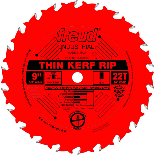 Lames de scie industrielle TCS - refente/coupe en travers &agrave; voie &eacute;troite, 9", 22 dents, Pour Bois R.M.G. Prévention