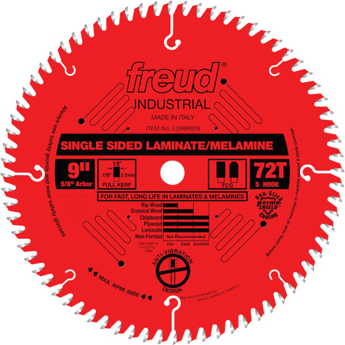 Lames de scie industrielle TCS pour panneaux de particules, 9", 72 dents, Pour Stratifi&eacute; R.M.G. Prévention