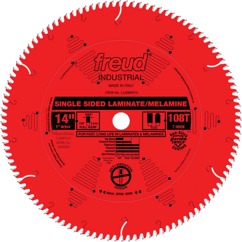 Lames de scie industrielle TCS pour panneaux de particules, 14", 108 dents, Pour Stratifi&eacute; R.M.G. Prévention