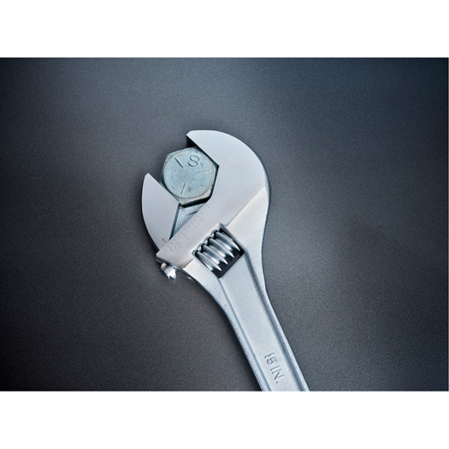 Adjustable Tapered Handle Wrench - Carded, 15" L, 1-11/16"/43 mm Max Width, Chrome/Polished R.M.G. Prévention