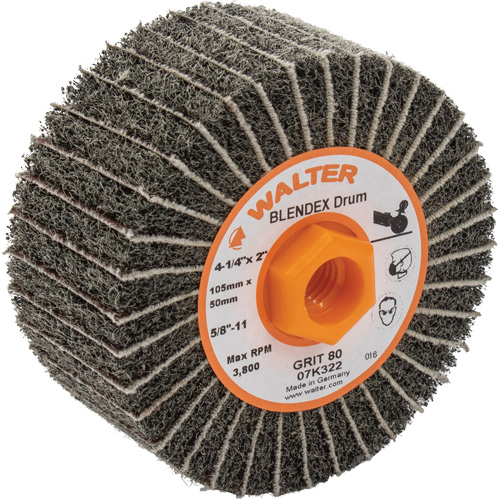Two-In-One Finishing Drums, 4-1/4" Dia. x 2" W, 5/8"-11 Arbor, 80 Grit R.M.G. Prévention