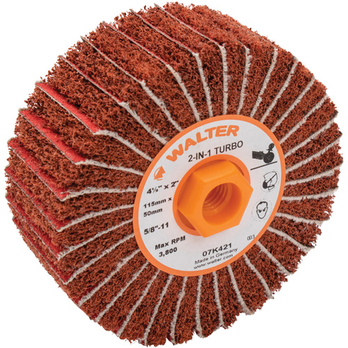 Tambours turbo Two-In-One, 4-1/2" dia. x 2" la, 5/8"-11 Arbre, Grain 60 R.M.G. Prévention