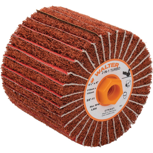 Tambours turbo Two-In-One, 4-1/2" dia. x 4" la, 5/8"-11 Arbre, Grain 60 R.M.G. Prévention