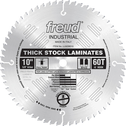 Lames de scie industrielle pour panneaux de particules, 10", 60 dents, Pour Stratifi&eacute; R.M.G. Prévention