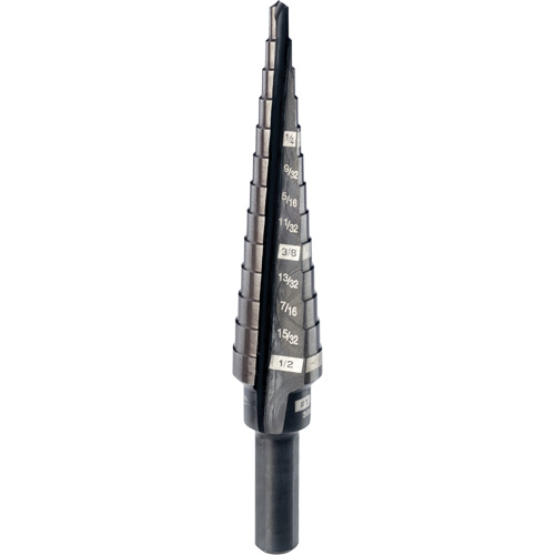#1 Step Drill Bit, 1/8" - 1/2" , 1/32" Increments, High Speed Steel R.M.G. Prévention