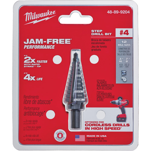 Foret &eacute;tag&eacute; no 4, 3/16" - 7/8", Incr&eacute;ments de 1/16", Acier rapide R.M.G. Prévention