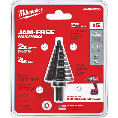 Foret &eacute;tag&eacute; no 5, 1/4" - 1-3/8", Incr&eacute;ments de 1/8", Acier rapide R.M.G. Prévention