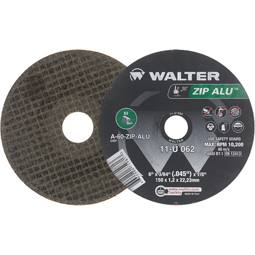 Zip Alu Cut-Off Wheel, 6" x 3/64", 7/8" Arbor, Type 1, Aluminum Oxide, 10200 RPM R.M.G. Prévention