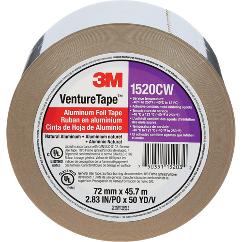 Venture Tape Aluminum Foil Tape, 1.8 mils Thick, 72 mm (3") x 45.7 m (150') R.M.G. Prévention