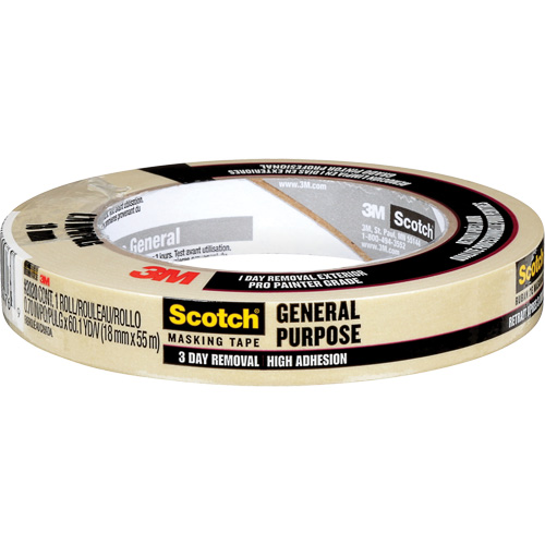 Scotch&reg; Contractor Grade Masking Tape 2020, 18 mm (3/4") x 55 m (180'), Beige R.M.G. Prévention