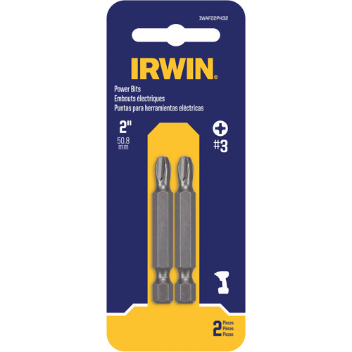 Power Bits, Phillips, #3 Tip, 1/4" Drive Size, 2" Length R.M.G. Prévention
