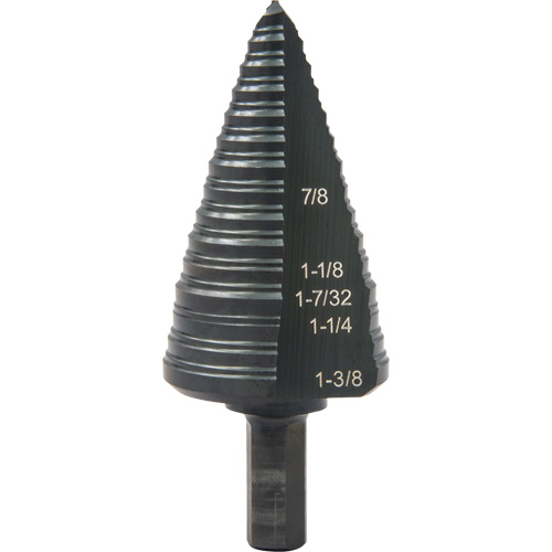 #12 Multi-Hole Step Drill Bit, 7/8" - 1-3/8" , 1/16" Increments, High Speed Steel R.M.G. Prévention