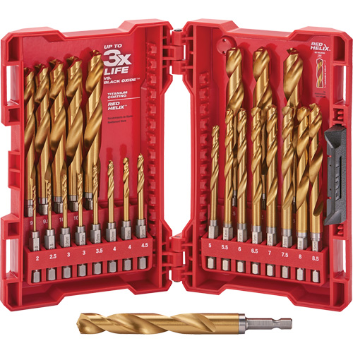 Shockwave Red Helix Metric Drill Bit Set, 25 Pieces, Titanium R.M.G. Prévention