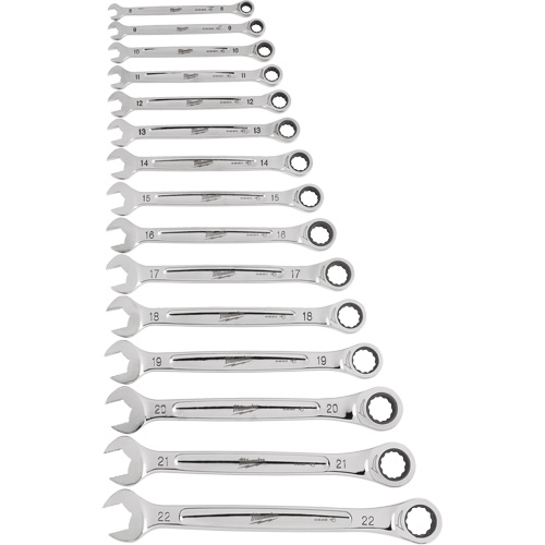 Ratcheting Wrench Set, Combination, 15 Pieces, Metric R.M.G. Prévention