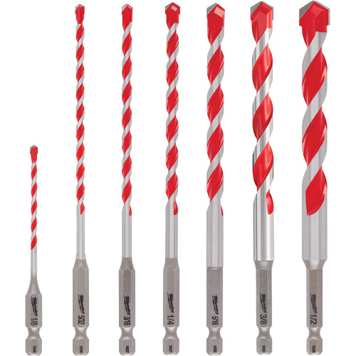 Grand jeu de forets pour perceuse &agrave; percussion Shockwave, 7 morceaux, Carbure R.M.G. Prévention