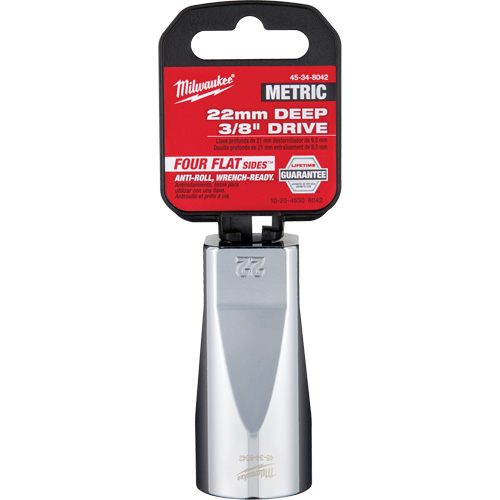 Douille m&eacute;trique avec c&ocirc;t&eacute;s Four Flats, 22 mm, Prise 3/8", 6 pans, Profond R.M.G. Prévention