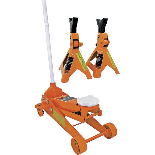Service Jack with 3-Ton Vehicle Stands, 2.5 Ton(s) Capacity, 5" Lowered, 19-1/4" Raised, Manual Hydraulic R.M.G. Prévention