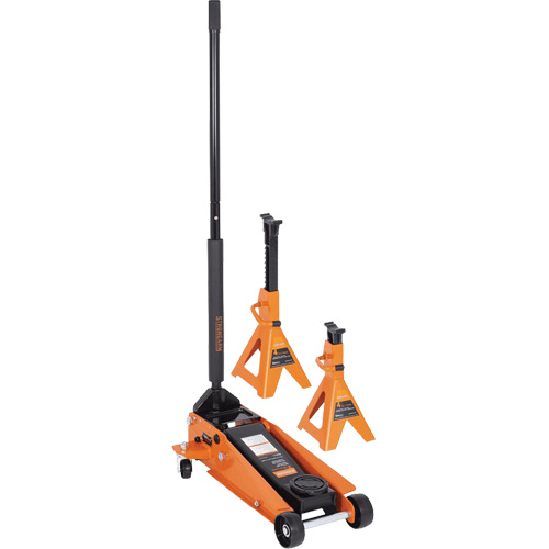 Service Jack with 4-Ton Vehicle Stands, 3.5 Ton(s) Capacity, 5-1/8" Lowered, 21" Raised, Manual Hydraulic R.M.G. Prévention