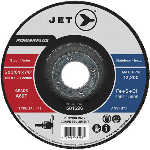 A60T PowerPlus Cut-Off Wheel, 5" x 3/64", 7/8" Arbor, Type 27, 12200 RPM R.M.G. Prévention