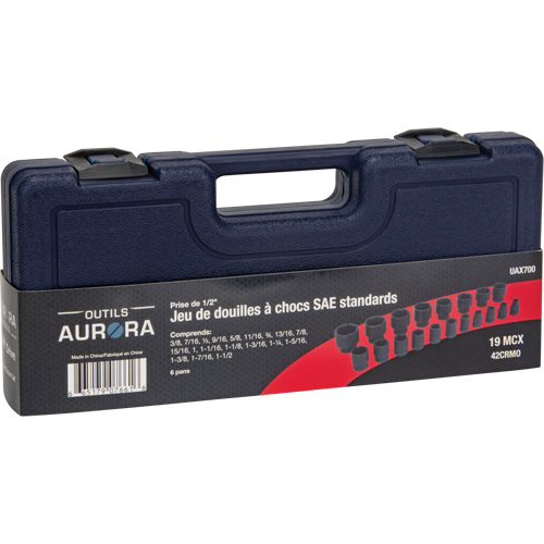 SAE Socket Set, 19 Pcs, Impact, 1/2" Drive Size R.M.G. Prévention