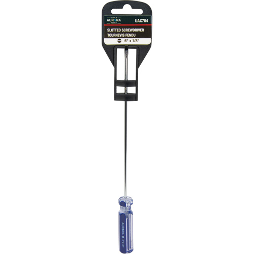 Tournevis &agrave; fente bleu transparent avec bandes, Tige de 1/8", Ronde, Prise en Plastique R.M.G. Prévention