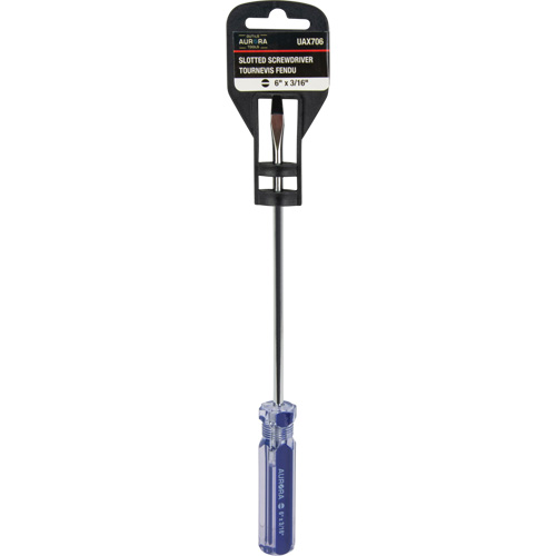 Tournevis &agrave; fente bleu transparent avec bandes, Tige de 3/16", Ronde, Prise en Plastique R.M.G. Prévention