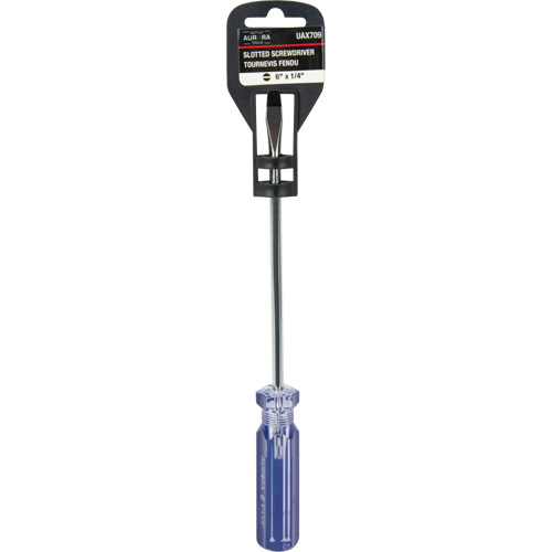 Tournevis &agrave; fente bleu transparent avec bandes, Tige de 1/4", Ronde, Prise en Plastique R.M.G. Prévention