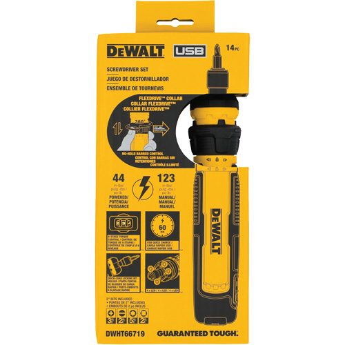 Jeu de tournevis sans fil de 14 morceaux avec commande FLEXDRIVE, 4 V, 44 lb-po/5 Nm couple max. R.M.G. Prévention
