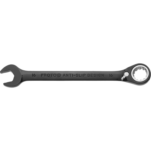 Metric Spline Combination Reversible Ratcheting Wrench, Black/Chrome Finish R.M.G. Prévention