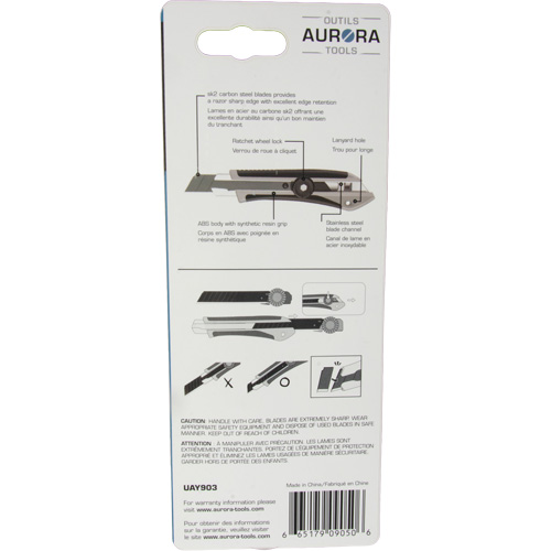 Couteau professionnel de 18 mm, Acier inoxydable, Robuste, Prise en Caoutchouc R.M.G. Prévention