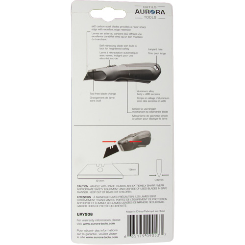 Retractable Safety Knife , Stainless Steel, Heavy-Duty, Plastic/Aluminum Handle R.M.G. Prévention