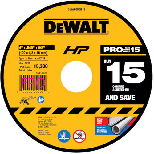 Meule &agrave; tronçonner polyvalente, 4" x 0,45", Arbre de 5/8", Type 1, Oxyde d'aluminium R.M.G. Prévention